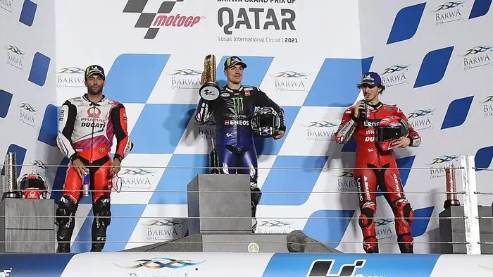  Maverick Vinales (ESP) Johann Zarco (FRA) Francesco Bagnaia (ITA)  Hier kommen Sie zum Rennbericht!