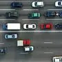 City traffic jam on a highway. Aerial.