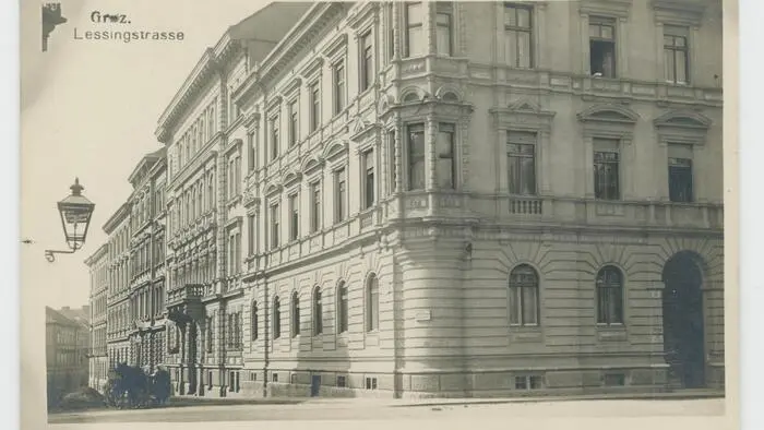 Postkarte der Lessingstraße in Graz, aus der Sammlung Kubinzky für Christian Weniger Spaziergang mit Lilly