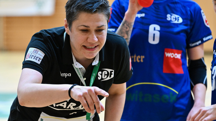 Kanjugovic Iva Headcoach SC Ferlach Damen, SC Ferlach vs. HIB Graz 16.3.2024, SC Ferlach vs. HIB Graz  am 16.03.2024 in Ferlach (Ballspielhalle Ferlach), Austria, (Photo by Bernd Stefan)