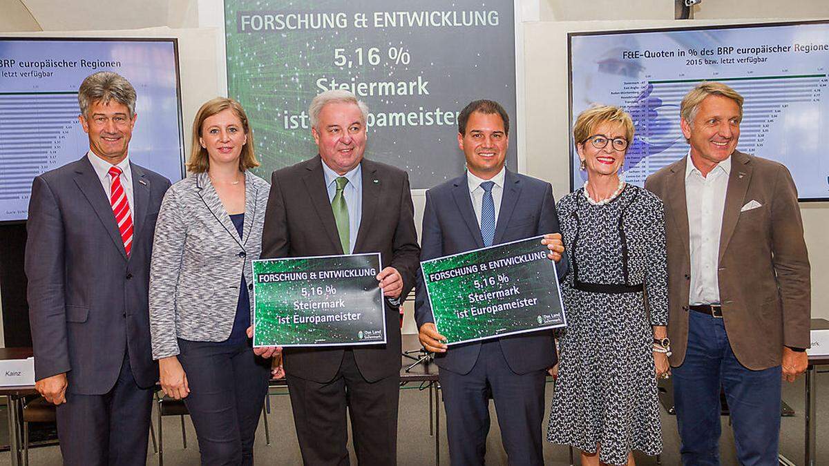 TU-Rektor Kainz, LR Eibinger-Miedl, LH Schützenhöfer, LHStv. Schickhofer, IV-Vorständin Kresch, WK-Stmk-Präsident Herk