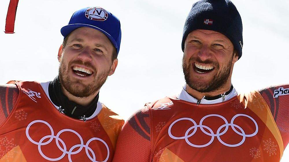 Jubeln über einen norwegischen Doppelsieg: Olympiasieger Aksel Lund Svindal (rechts) und Kjetil Jansrud