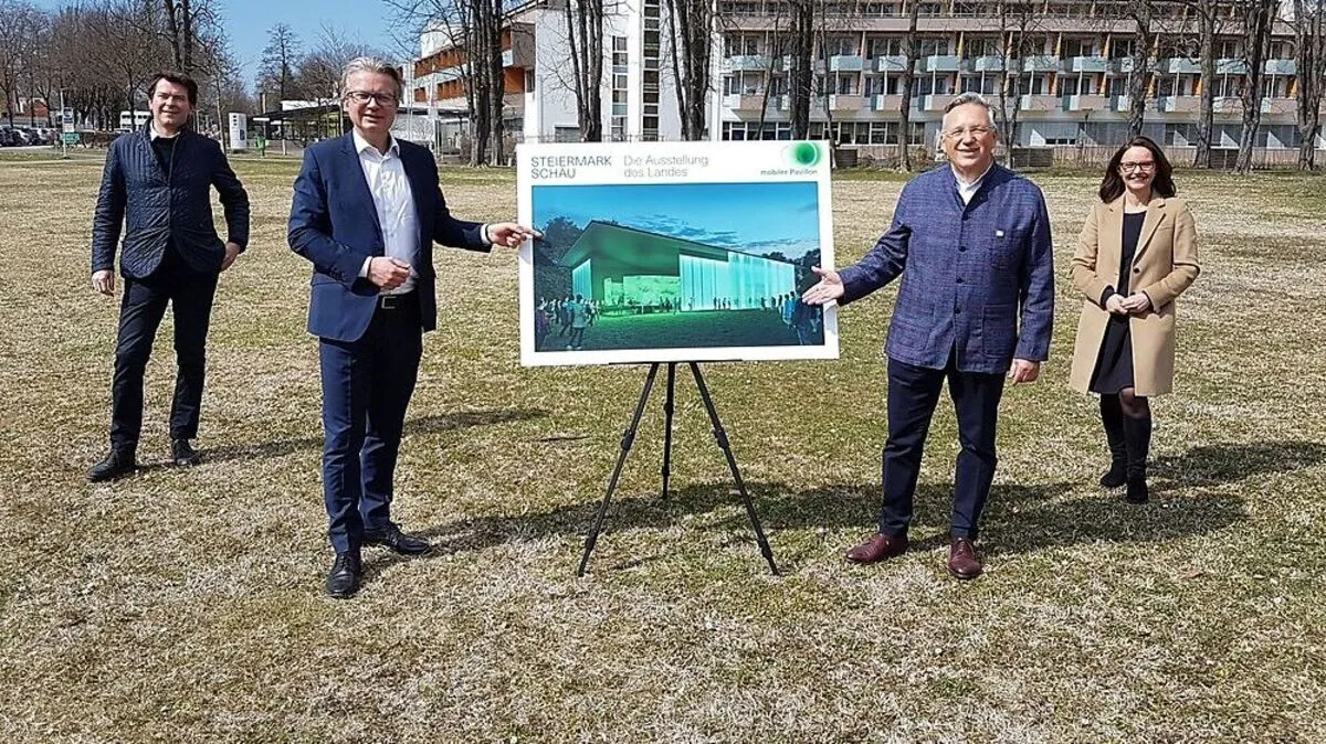 Ausstellungsdesigner Klaus Kada, Landesrat Christopher Drexler, Bürgermeister Karl Lautner und Alexia Getzinger vom Universalmuseum Joanneum