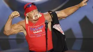 Professional entertainer and wrestler Hulk Hogan speaks at the 2024 Republican National Convention at Fiserv Forum in Milwaukee, Wisconsin on Thursday, July 18, 2024. The theme of the final day is Make America Great Again, with former President Donald Trump as the featured speaker. PUBLICATIONxINxGERxSUIxAUTxHUNxONLY MIL20240718754 TANNENxMAURY