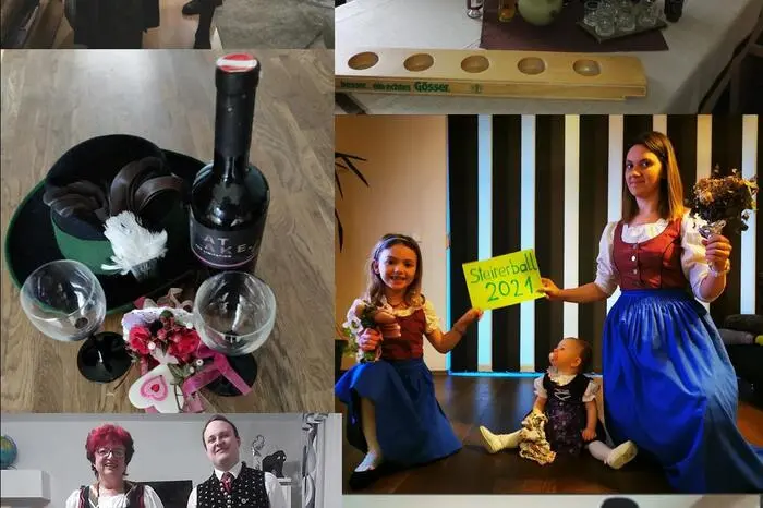 So übten die Mitglieder zuerst alleine zu Hause eifrig  Polonaise, eine Mittanzrunde und eine Mitternachtseinlage. Und schließlich war es soweit: In Dirndl und Steireranzug wurde der Steirerball 2021 online gefeiert.