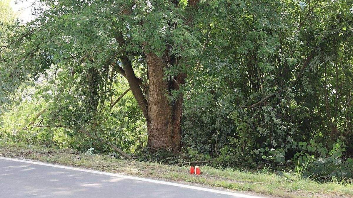 Am Sonntag wurden Kerzen für die beiden verstorbenen jungen Männer an der Unfallstelle aufgestellt