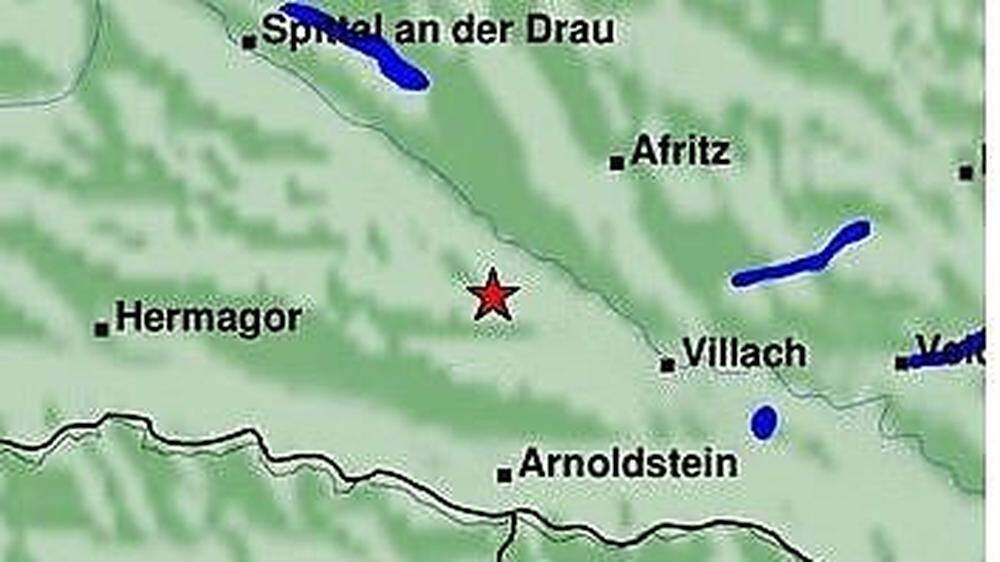 Das Epizentrum des Bebens lag nördlich von Bad Bleiberg in zehn Kilometern tief