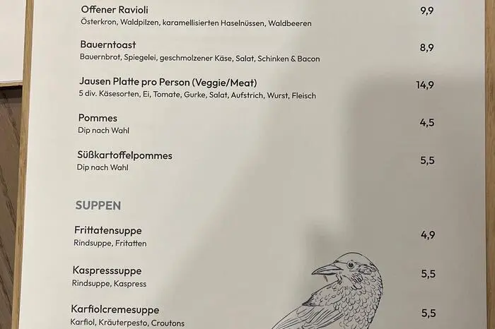 Auszug aus der Speisekarte