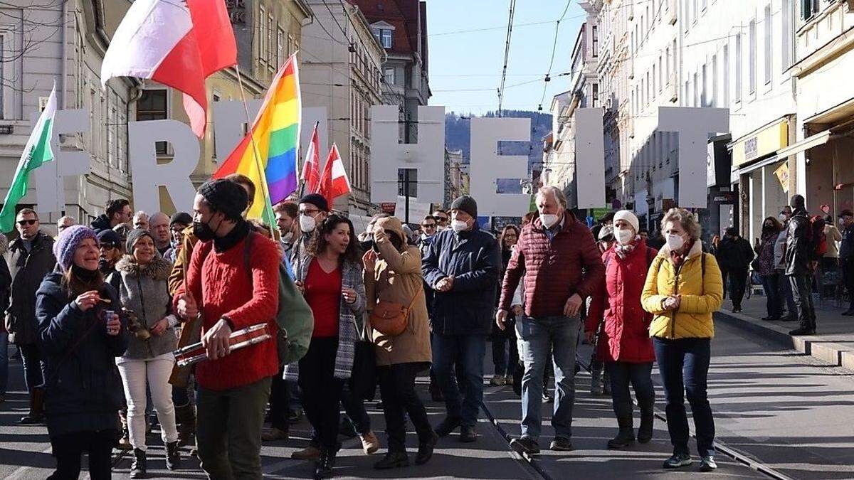 Demoteilnehmer am Samstag in der Grazer Innenstadt