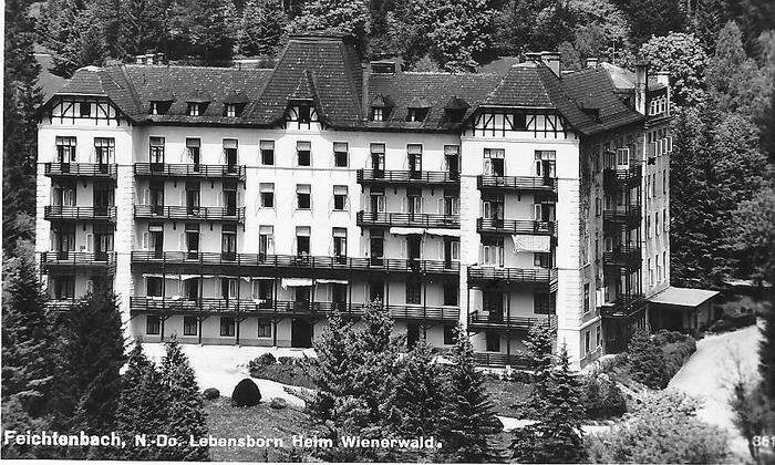 Postkarte mit Ansicht des "Lebensborn"-Heimes "Wienerwald" im niederösterreichischen Feichtenbach