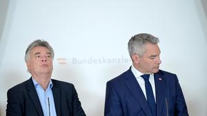 Bald geschiedene Leute: Werner Kogler und Karl Nehammer 