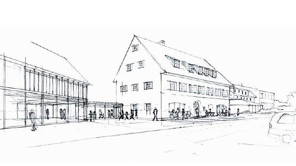 Eine Skizze von Architekt Thomas Pilz: So könnte das neu gestaltete Dorfleben in Pack künftig aussehen 