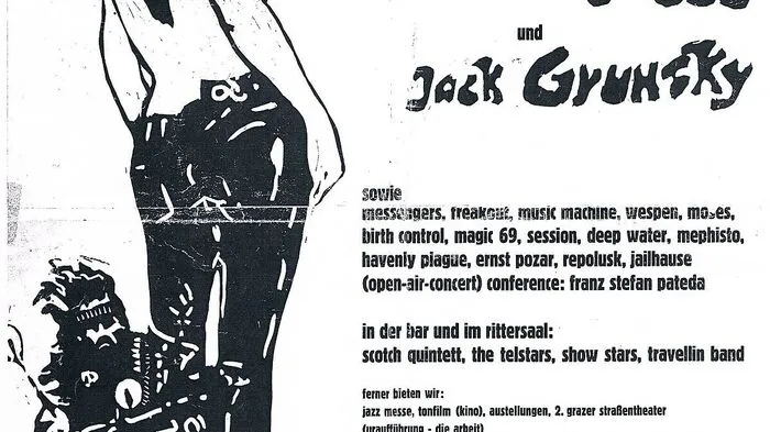 Mit diesem Plakat wurde das Mini Woodstock in "Popendorf" beworben. Der stolze Preis für ein 2-Tages-Ticket: 60 Schilling.
