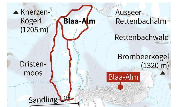 Die Route auf die Blaa-Alm
