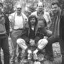 1986: Kamermann Erich Lackner, die "Land der Berge"-Erfinder Bernd Seidel, Lutz Maurer und Manfred Gabrielli mit Bergsteiger Reinhold Messner (von links im Uhrzeigersinn)