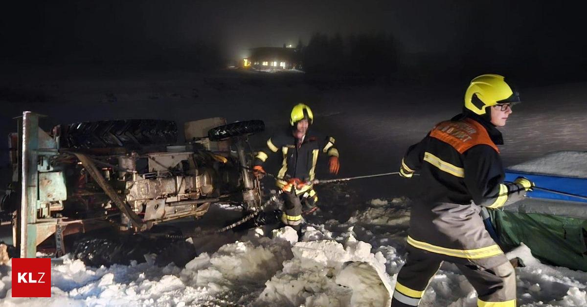 Grenzgebiet-Traktor-st-rzte-beim-Schneer-umen-um-Auto-landete-am-Dach