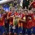 Spain's Alvaro Morata holds the trophy as he celebrates with his teammates after winning the final match between Spain and England at the Euro 2024 soccer tournament in Berlin, Germany, Sunday, July 14, 2024. Spain won 2-1. (AP Photo/Frank Augstein)