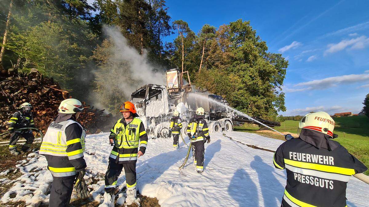 Durch die raschen Löschmaßnahmen der FF Preßguts am Wald-/Holzstapelbrand, konnte ein weiteres Ausbreiten auf den restlichen Wald verhindert werden