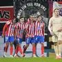 Atletico Madrid's Antoine Griezmann, second from right, celebrates after scoring his side's second goal during the Champions League opening phase soccer match between FC Salzburg and Atletico Madrid at the Salzburg Arena in Salzburg, Austria, Wednesday, Jan. 29, 2025. (AP Photo/Matthias Schrader)