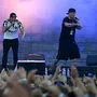 Die Rapper Raf Camora (links) und Bonez MC während eines Konzertes auf der 'Space Stage' im Rahmen des 'Frequency 2018' 