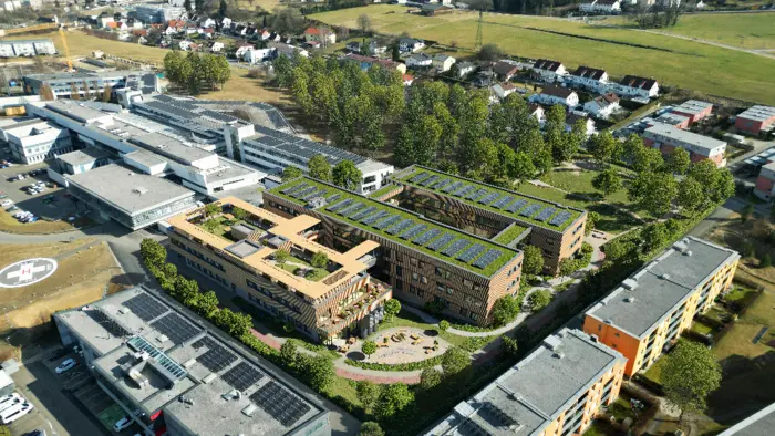 Rendering der neuen Psychiatrie: Die drei Gebäude in der Mitte werden dieser Tage beim Brucker Spitalskomplex neu errichtet