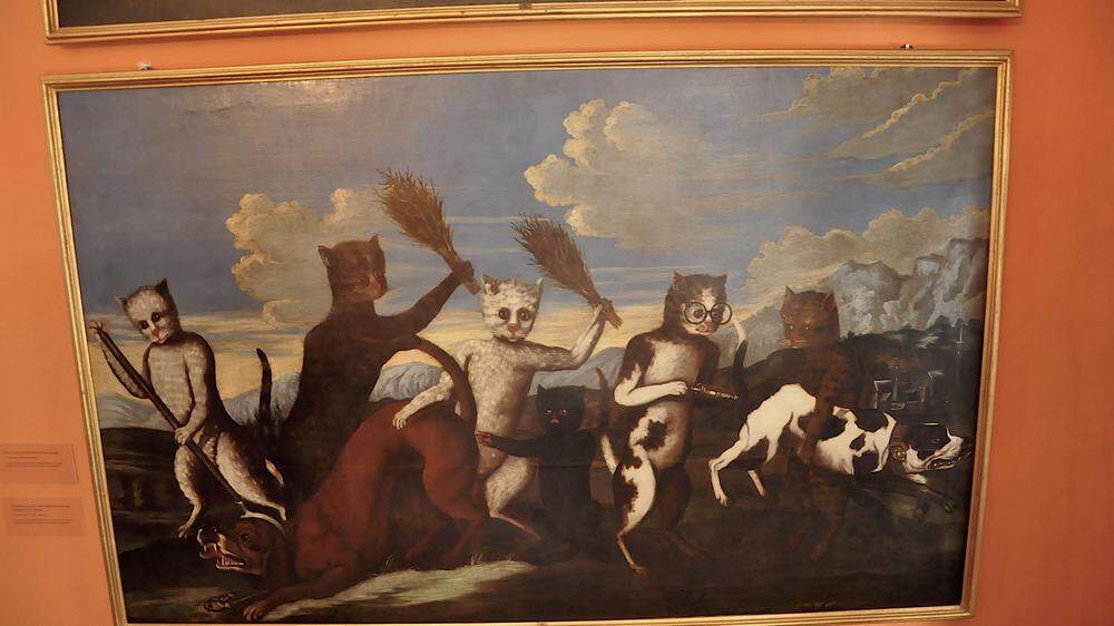 &quot;Austreibung und verschiedene Kuren an Hunden durch Katzen&quot; ist nur eines der vier Katzenbilder im Schloss Murau.