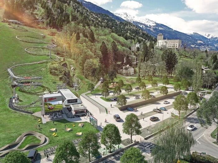 Wo vor drei Jahren Parkflächen und eine kleine Straße geplant waren (Bild zeigt eine Visualisierung), soll der Caravan-Park entstehen