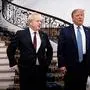 US President Donald Trump (R) and Britain's Prime Minister Boris Johnson speak before a working breakfast at the G7 Summit in Biarritz, France on August 25, 2019, on the second day of the annual G7 Summit attended by the leaders of the world's seven richest democracies, Britain, Canada, France, Germany, Italy, Japan and the United States. (Photo by Erin Schaff / 30237038A / AFP)