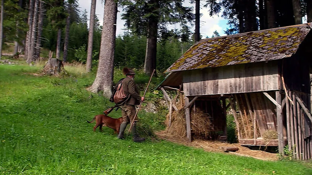 Aufsichtsjäger Rupert Benedikt bei einer Wildfütterungsstelle im Almenland