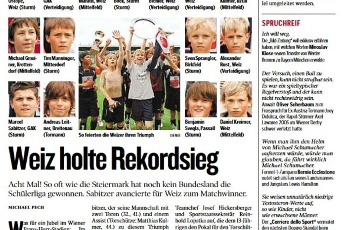 Im Jahr 2007 siegte Sabitzer mit Weiz bei der Schülerliga.