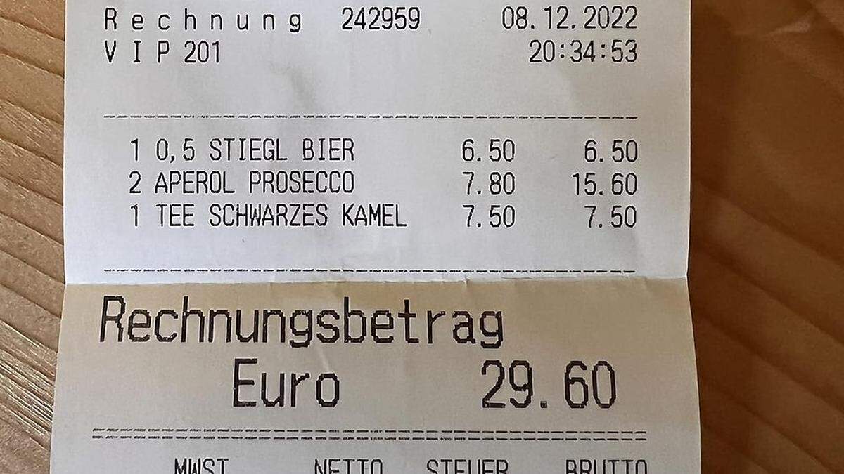 Fast 30 Euro bezahlte ein Gast für vier Getränke