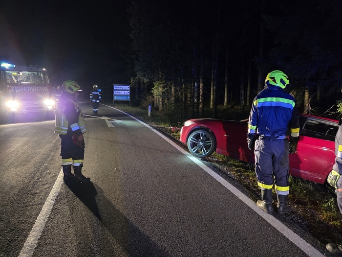 Die Feuerwehr Miesenbach barg das Fahrzeug mittels Seilwinde, die Insassen blieben unverletzt