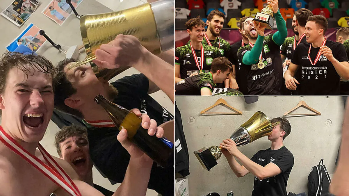 Ausgelassene Kabinenparty beim UVC Graz