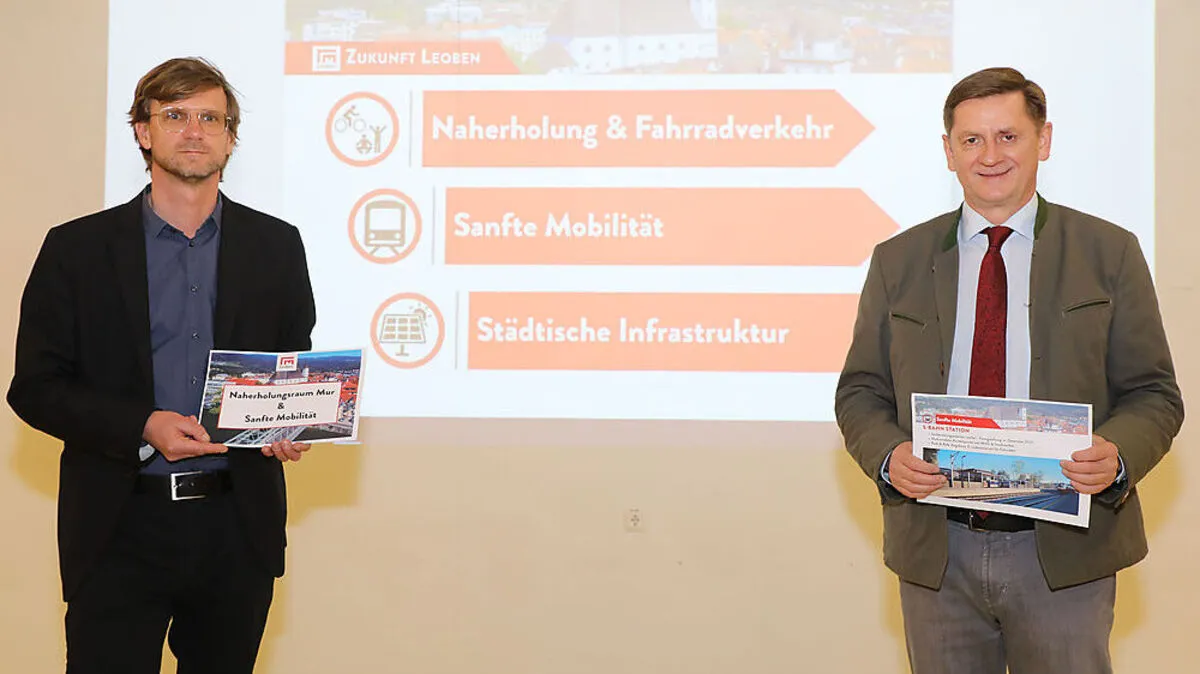 Stadtbaudirektor Heimo Berghold und Bürgermeister Kurt Wallner bei der Präsentation der Pläne