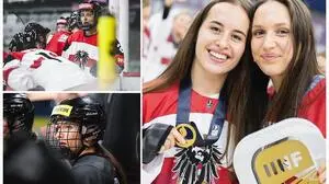 Tamina Schall (rechts bzw. unten im Sabres-Dress) und Lena Dauböck holten 2025 zusammen in China Gold auf A-Gruppen-Aufsteig bei der IA-WM