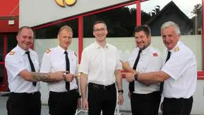 ABI Christian Reinisch, Landesbranddirektor-Stv. Christian Leitgeb, Landesfeuerwehrarzt Johannes Heidinger, HBI Alexander Gössler und Brandrat Josef Pirstinger
