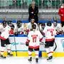 LJUBLJANA,SLOVENIA,21.MAY.21 - ICE HOCKEY - Beat COVID-19 Tournament, OEEHV international match, France vs Austria, test match. Image shows head coach Roger Bader (AUT) and players of Austria. Keywords: bench. Photo: GEPA pictures/ Matic Klansek