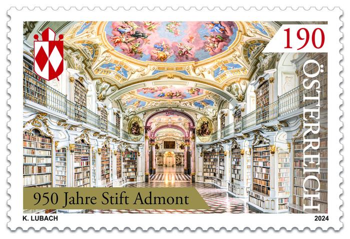 Die Sonderbriefmarke hat einen Wert von 190 Cent und zeigt die weltgrößte Klosterbibliothek