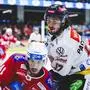 KLAGENFURT,AUSTRIA,11.MAR.24 - ICE HOCKEY - ICE Hockey League, play off quarterfinal, Klagenfurter AC vs Pioneers Vorarlberg. Image shows Jesper Jensen Aabo (KAC) and Nick Pastujov (Feldkirch).
Photo: GEPA pictures/ Daniel Goetzhaber