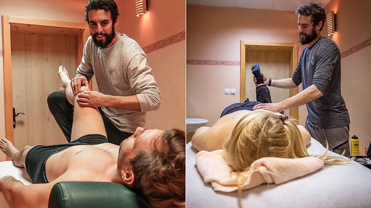 Der vierfache Snowboard-Weltmeister Benjamin Karl (links) sowie Sabine Schöffmann (rechts) sind bei Hermann Wieser in den besten Händen