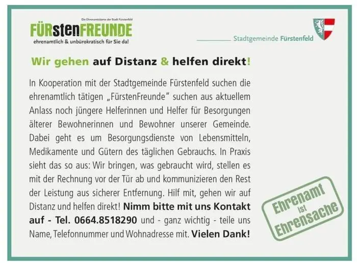 FürstenFreunde rufen zur Nachbarschaftshilfe auf