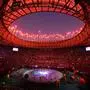 Fireworks explode as artists perform during the World Cup closing ceremony before the final soccer match between Argentina and France at the Lusail Stadium in Lusail, Qatar, Sunday, Dec. 18, 2022. (AP Photo/Hassan Ammar)