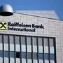 ABD0141_20230302 - WIEN - ÖSTERREICH: ++ THEMENBILD ++ ZU APA0190 VOM 2.3.2023 - Das Logo der Raiffeisen Bank International (RBI) am Hauptsitz in Wien fotografiert am Donnerstag, 2. März 2023. Die Bank dürfte ein Auge auf die Sberbank Europe geworfen haben. - FOTO: APA/ROLAND SCHLAGER
