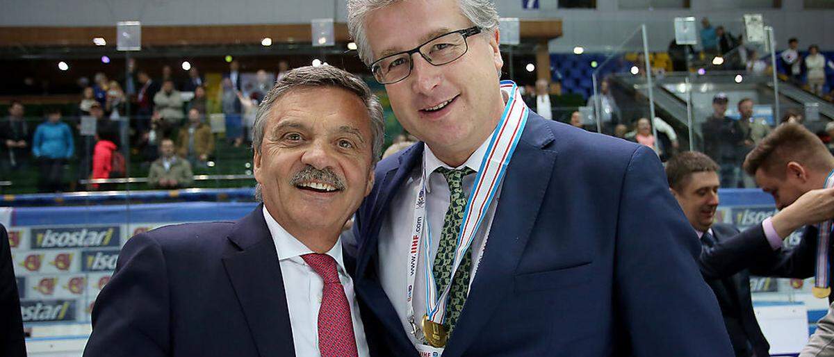 Schweizer unter sich. IIHF-Präsident Rene Fasel und ÖEHV-Teamchef Roger Bader