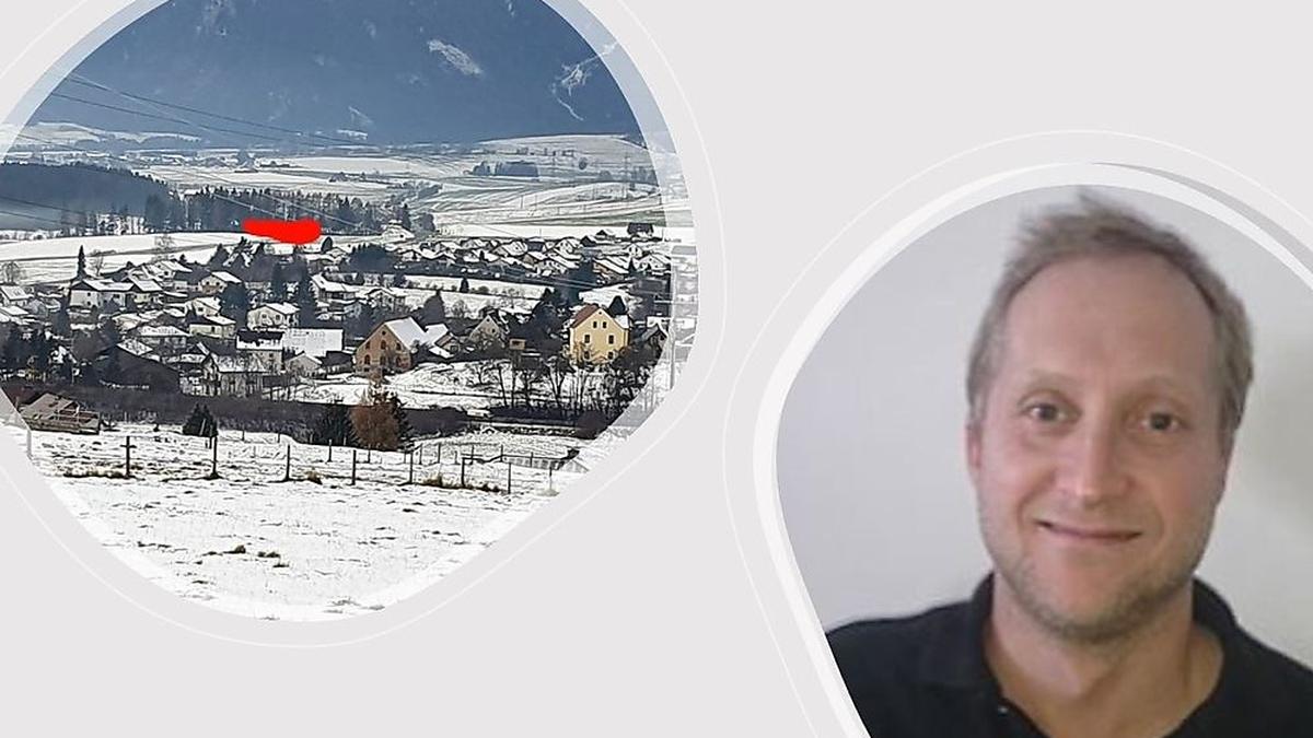 Auf diesem rot eingezeichneten Areal in Trofaiach-Edling soll der Hühnermastbetrieb gebaut werden. Jürgen Sikora, Ortsbauernobmann Trofaiach