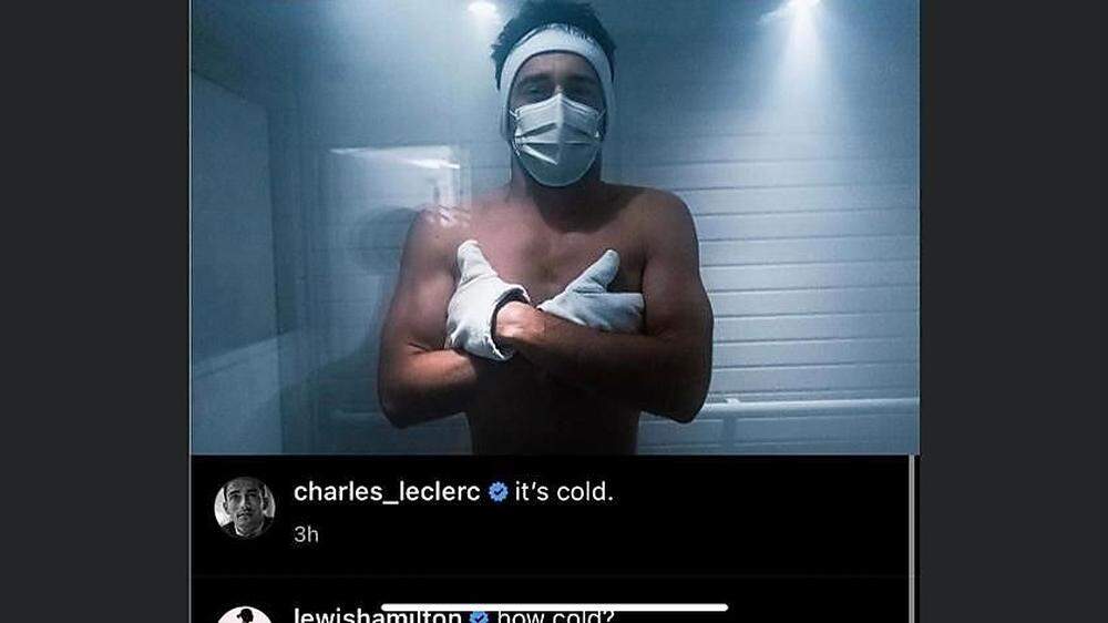 Posting von Rennfahrer Charles Leclerc in einer Panacool-Kältekammer 