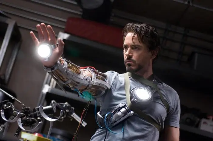 In this photo released by Marvel Entertainment, actor Robert Downey Jr. stars as billionaire industrialist Tony Stark in a scene from  'Iron Man.'  The film is the first movie Marvel financed itself and has culminated a five-year plan to break from its strategy of licensing its top comic book heroes to other studios. (AP Photo/ Marvel Entertainment, Zade Rosenthal)