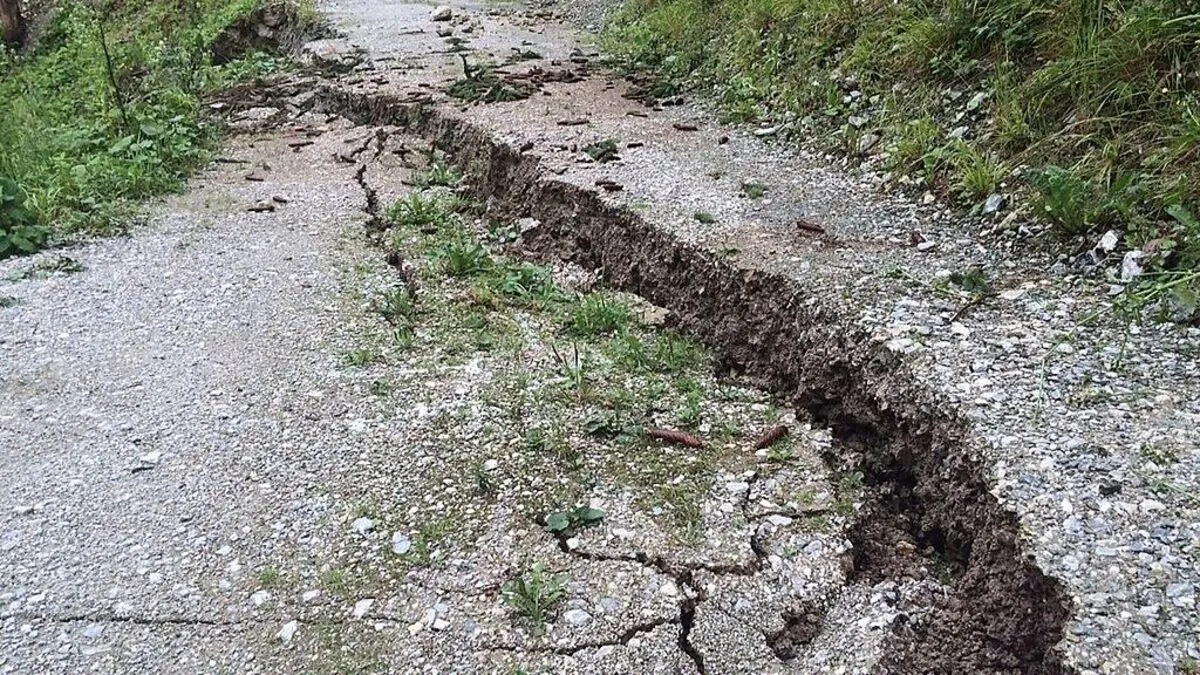 Oberhalb der B 114 rutschen ein Hang und eine Forstraße