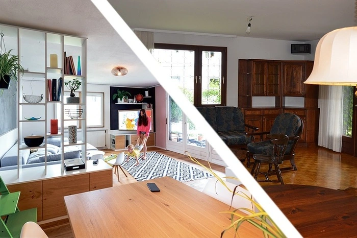 Eine wunderbare Verwandlung.Alte Schale, neuer Kern: wie eine fünfköpfige Familie einen Miet-Bungalow aus dem Jahr 1974 mit viel Liebe zum Detail aufmöbelte. Die ganze Story Fotoserie