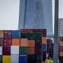 Containers are piled up at the cargo container terminal in Frankfurt, Germany, Wednesday, May 31, 2023. In background is the European Central Bank. German inflation eased to 6.1% in May following several months of declines, even as Europe’s biggest economy registered another painful increase in food prices of nearly 15%. (AP Photo/Michael Probst)